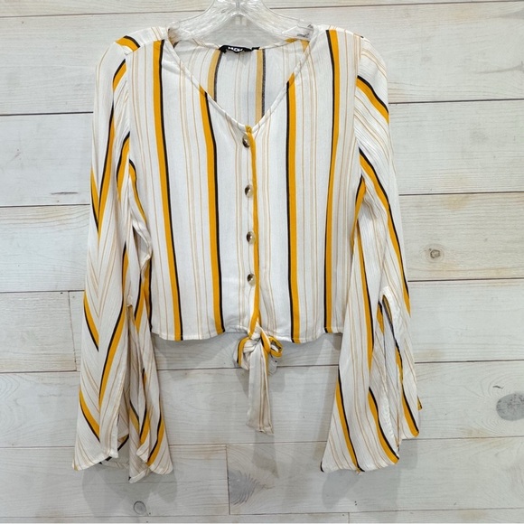 NWT Nuon boho striped tie waist button down crop top ❤️ - Picture 2 of 6